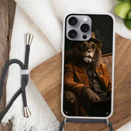 Bril - Leeuw - Bank - Hoed Hoesje iPhone 16 Pro Max met koord klein -sfeer4