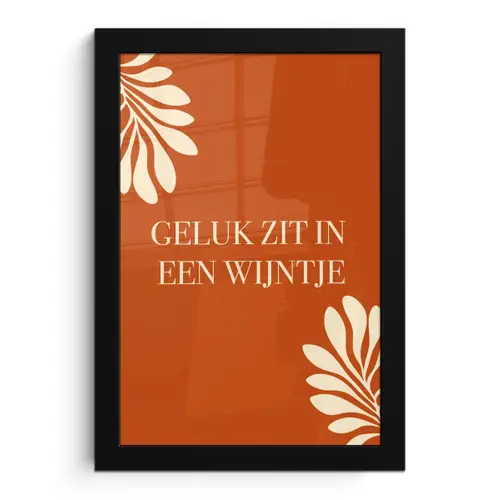Oranje - Wijntje - Quote fotolijst zwart zonder passe partout klein -3d