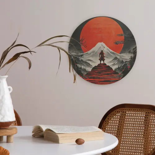 Krijger - Rode trappen - Zon - Berg Akoestische PET Vilt - Rond klein -sfeer3