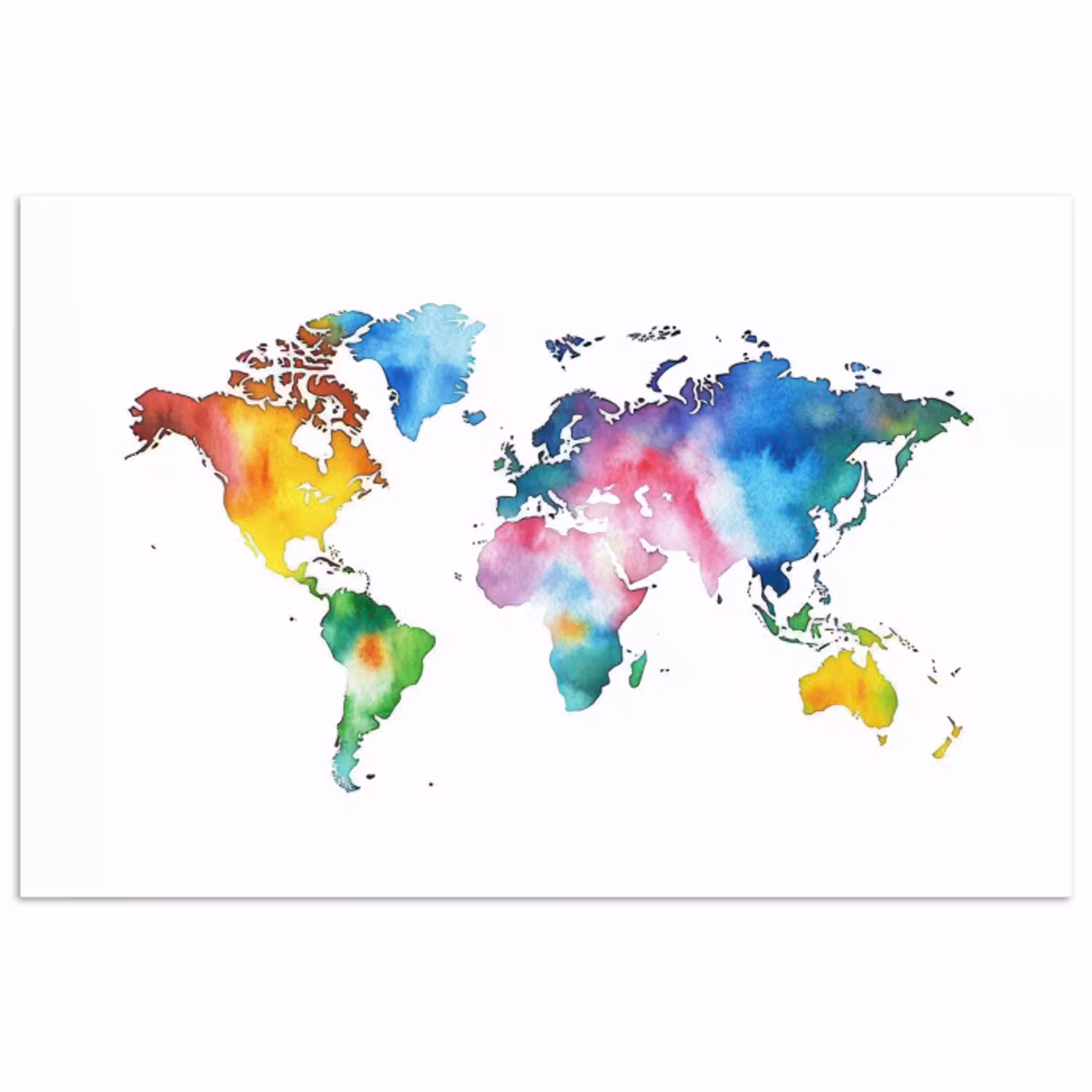 Wereldkaart - Kleur - Regenboog poster papier klein -3d