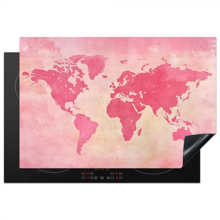 Wereldkaart - Roze - Vaag Inductie beschermer vinyl 3mm klein -3d