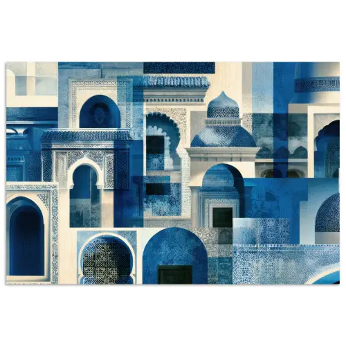 Grafisch - Abstract - Blauw - Wit poster papier klein -3d