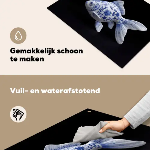 Porselein - Goudvis - Delfts - Blauw Inductie beschemer met haakjes klein -ky-schoon-nl