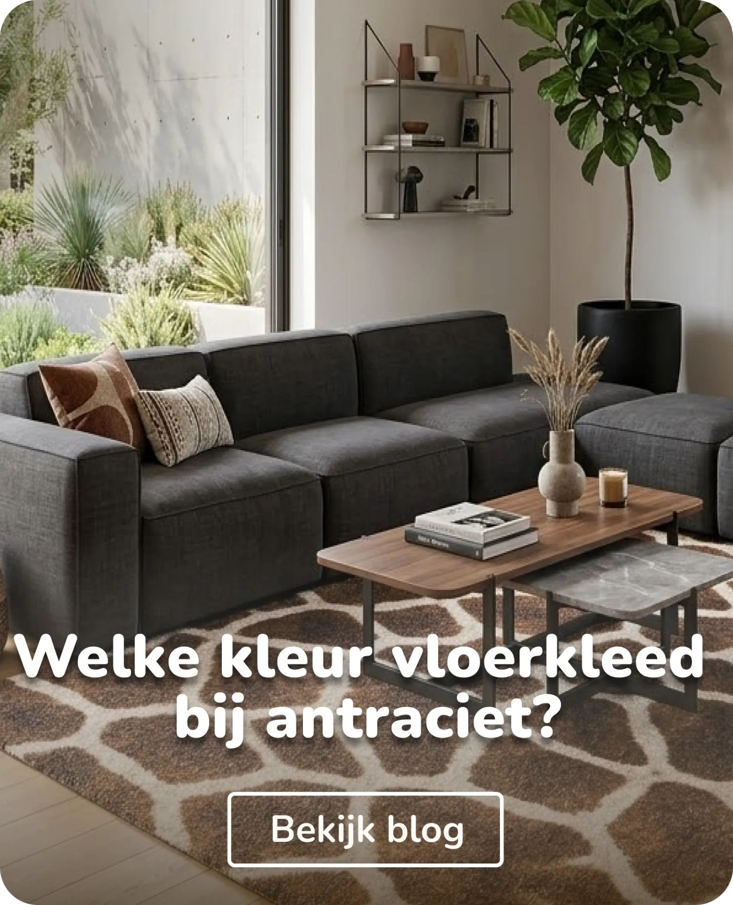 bruin vloerkleed bij antracieten bank