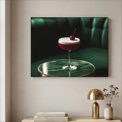 Kers - Cocktail - Rood - Marmer Textielframe zwart klein -sfeer2