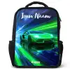 Sportauto - Groen - Snelheidslijnen - Neon Rugzak - Zwart middel -3d