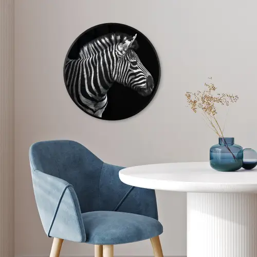 Zebra - Zwart - Wit - Portret - Dieren Fotolijst rond zonder passe partout klein -sfeer2