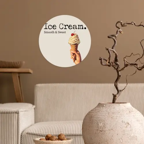 Ice cream - Softijs - Kleurrijk - Kers Wandcirkel behangsticker klein -sfeer1