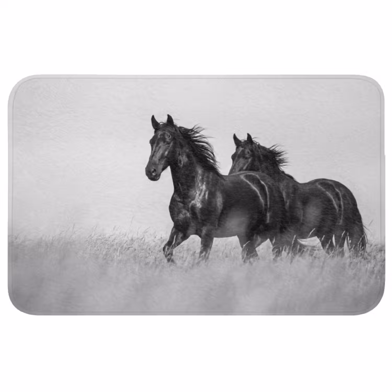 Badmat - Paarden - Gras - Zwart - Wit