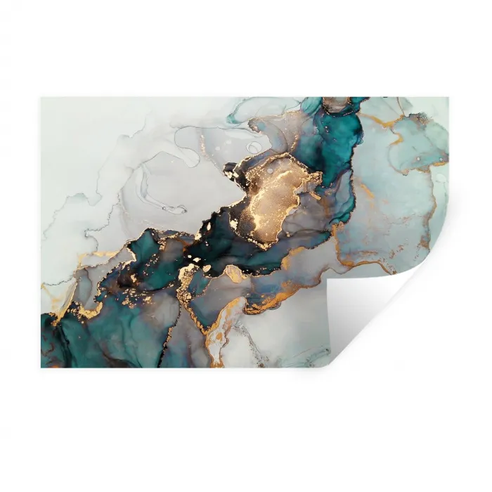 Blauw - Marmer - Goud Muursticker klein -3d