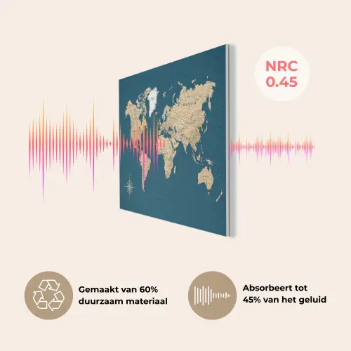 Wereldkaart - Donkerblauw - Beige PET vilt klein -USP_NL