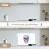 Schedel - Grafisch - Roze - Verdeeld keuken achterwand spatscherm klein -voor_na_NL