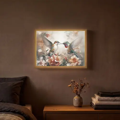 Kolibrie - Vogels - Bloemen - Natuur Light Box met batterij (Wandlamp) middel -sfeer4