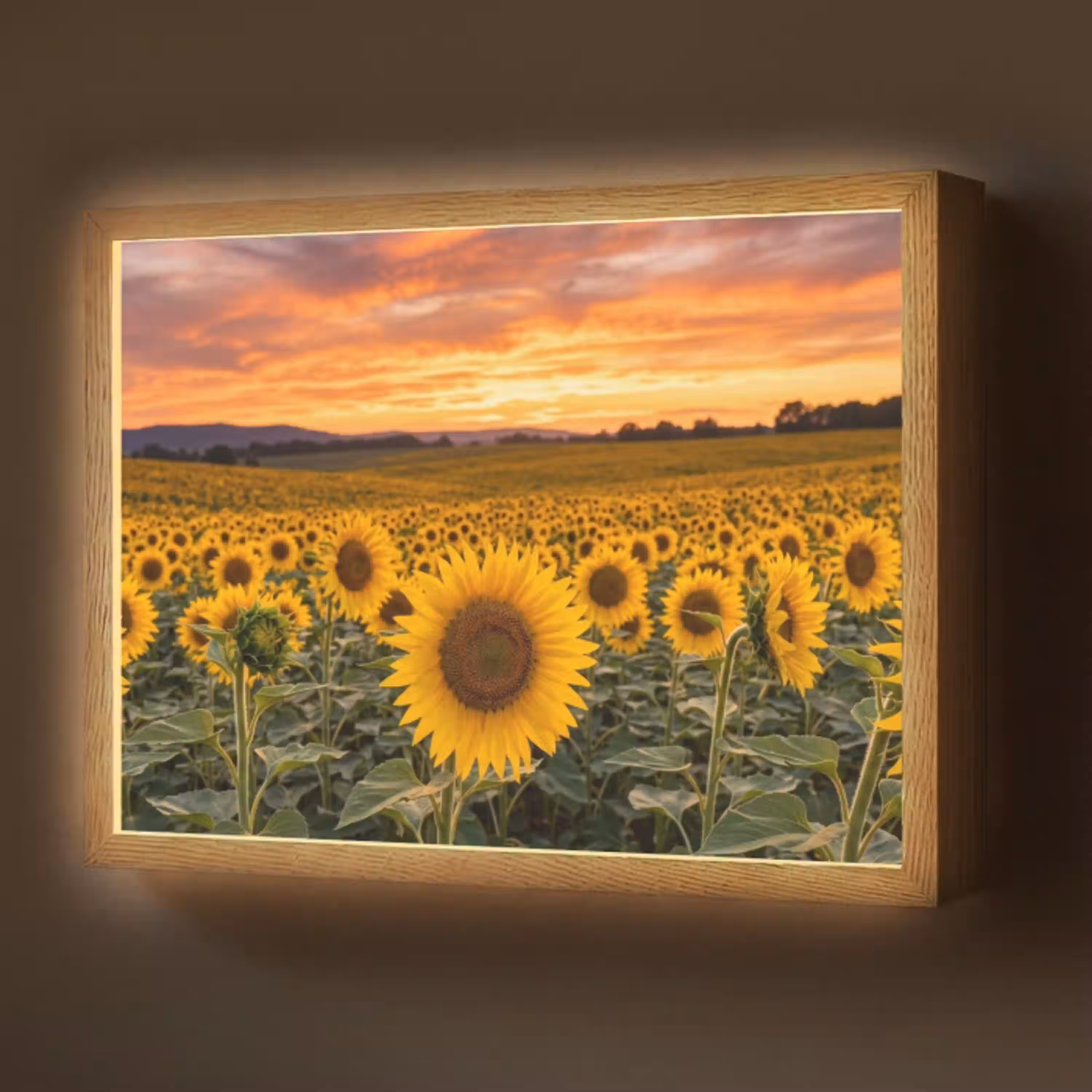 Zonnebloemen - Heuvellandschap - Geel Light Box met batterij (Wandlamp) middel -z3d_website