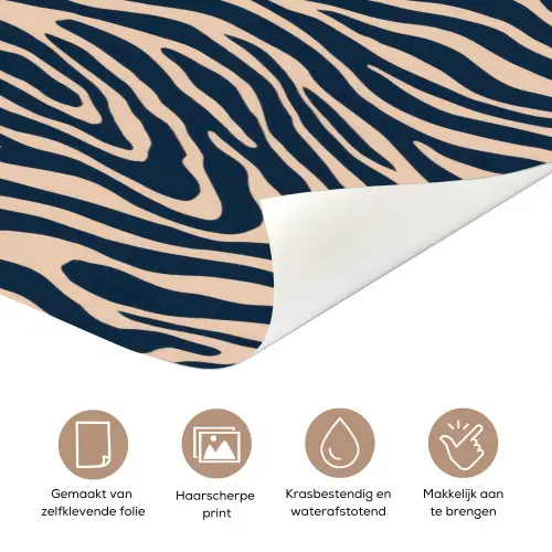 Zebra - Patroon - Blauw - Beige deurposter klein 289 -closeup_NL