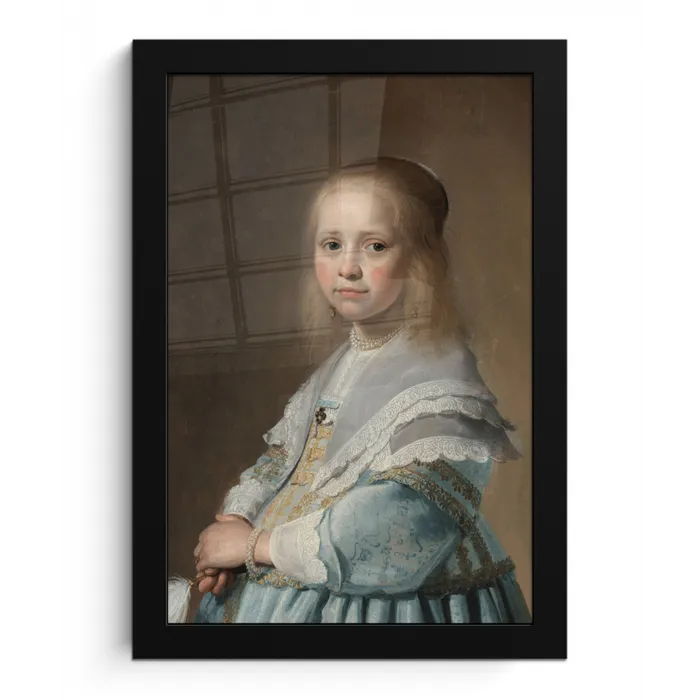 Portret van een meisje in het blauw - Schilderij van Johannes Cornelisz. Verspronck fotolijst zwart zonder passe partout klein -3d