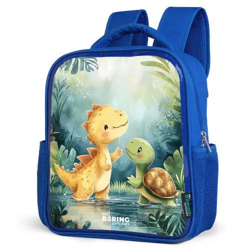 Dino - Schildpad - Jungle Kinderrugzak - Blauw middel -schuin