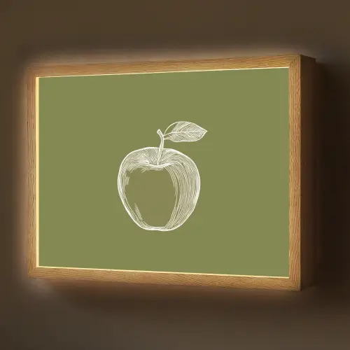 Lijntekening - Appel - Olijfgroen - Blaadje Light Box met batterij (Wandlamp) middel -z3d_website