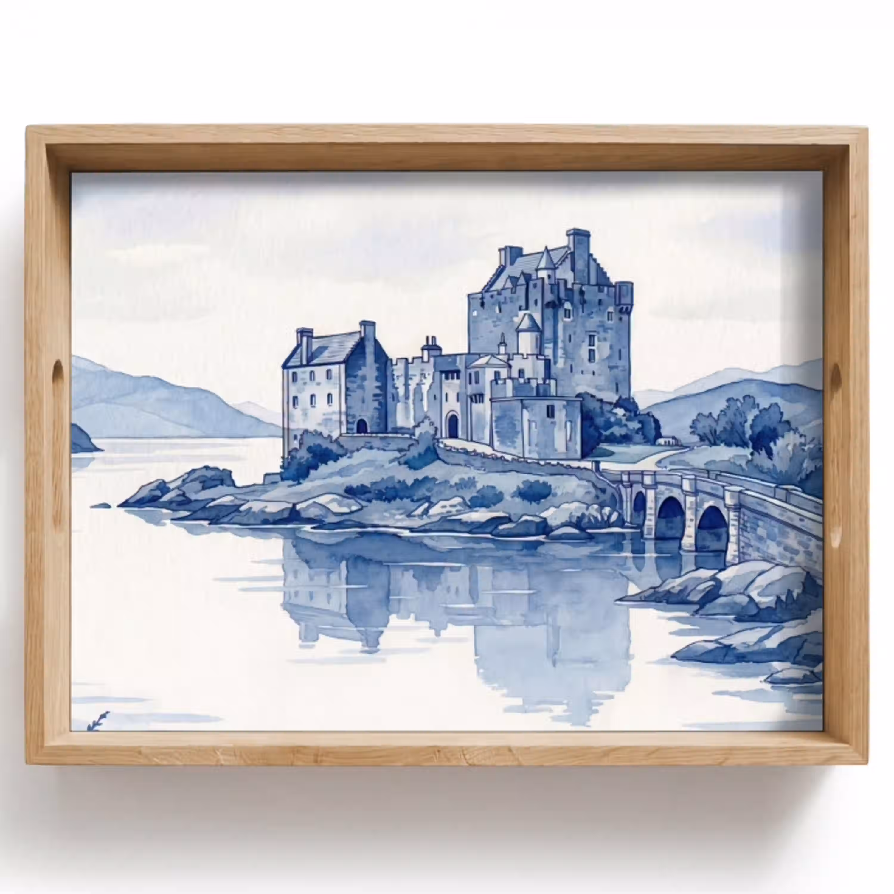 Schots - Kasteel - Blauw - Aquarel Dienblad Rechthoek middel -z3d_shopping