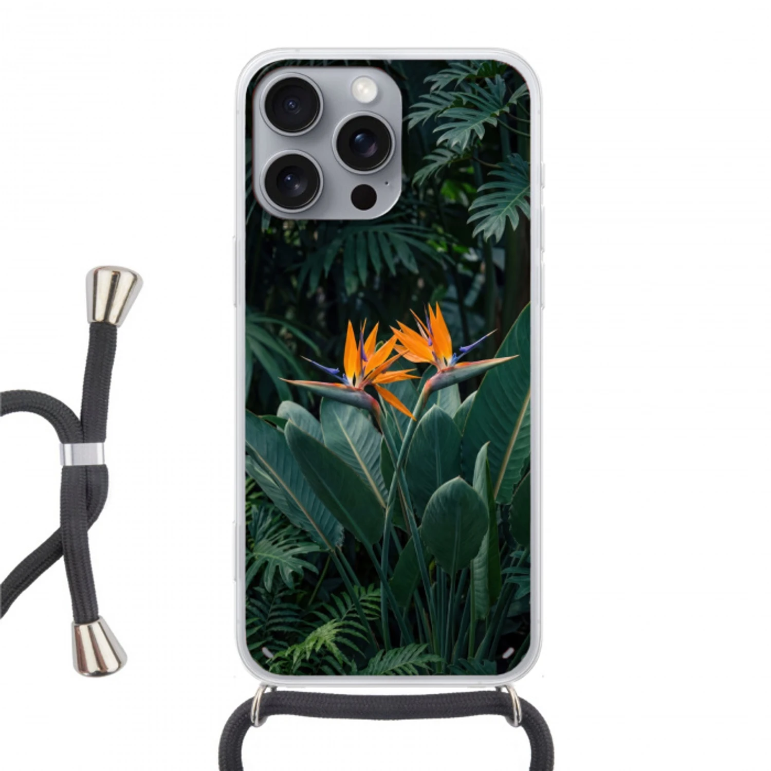 Paradijsvogel - Bloem - Exotisch Hoesje iPhone 16 Pro Max met koord klein -3d