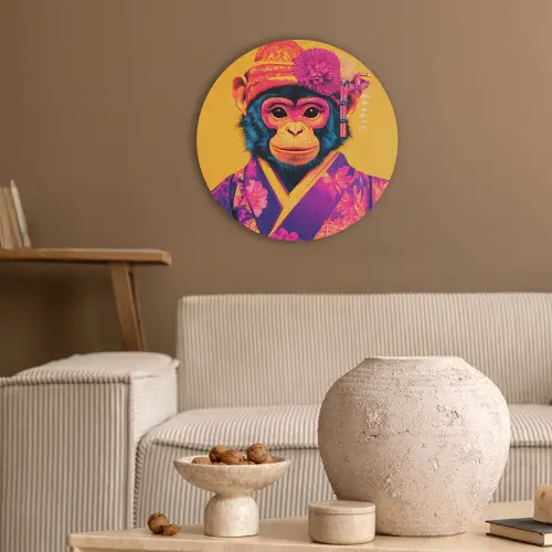 Aap - Kimono - Bloemen - Hoofdtooi Akoestische PET Vilt - Rond klein -sfeer1