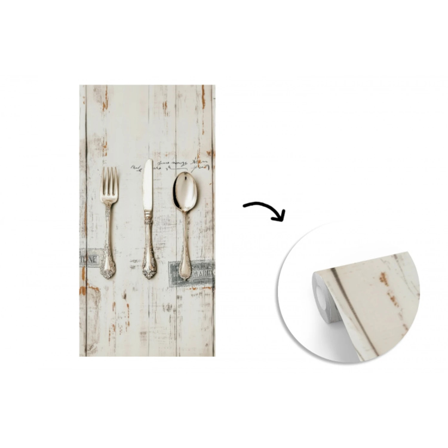 Zilver - Bestek - Hout fotobehang vinyl groot -3d