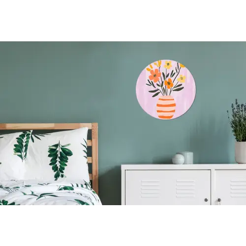 Vaas - Gestreept - Bloemen - Oranje Wandcirkel aluminium klein -slaapkamer