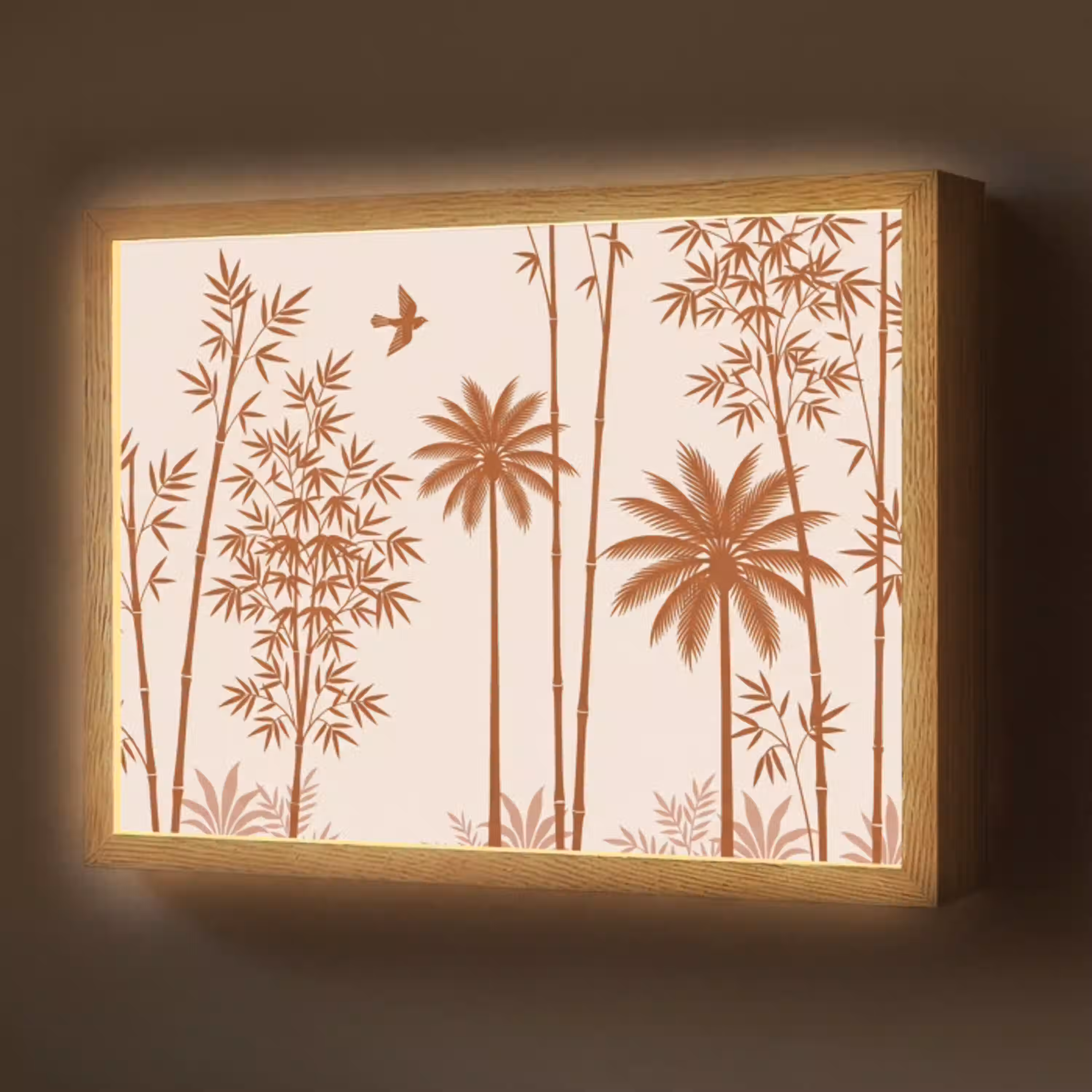 Vogel - Boom - Tropisch - Minimalistisch - Bruin Light Box met batterij (Wandlamp) middel -z3d_website