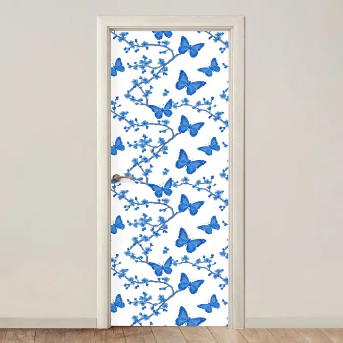 Vlinder - Bloemen - Blauw deurposter klein 289 -3d_beige
