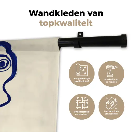 Lijntekening - Overlappende gezichten - Donkerblauw Wandkleed katoen klein -sfeer2