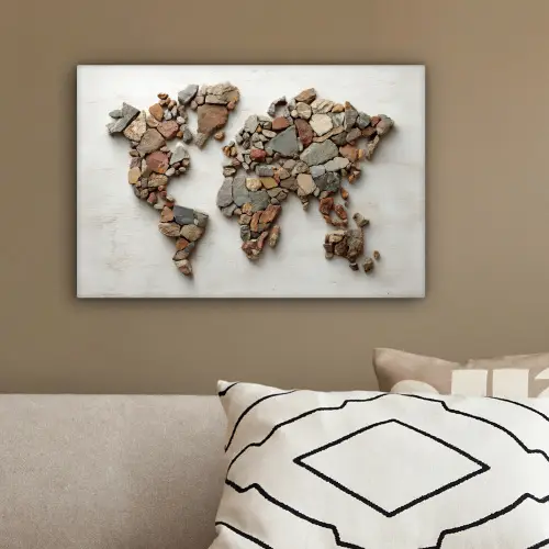 Wereldkaart - Stenen - Wit canvas 2cm klein -sfeer3