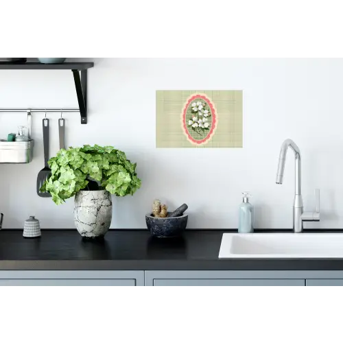 Bloemen - Illustratie - Geruit - Groen Muursticker klein -keuken