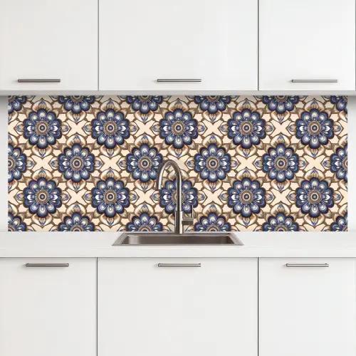 Floraal - Ornament - Blauw keuken achterwand 2 middel 871 -3d