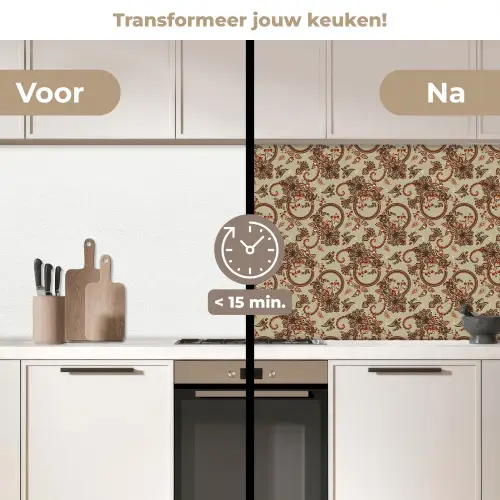 Warm - Bloemen - Groen - Rood keuken achterwand 2 middel 871 -voor-na2_NL