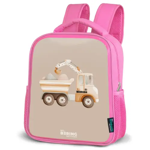 Gele kiepwagen in neutrale kleuren Kinderrugzak - Roze middel -schuin