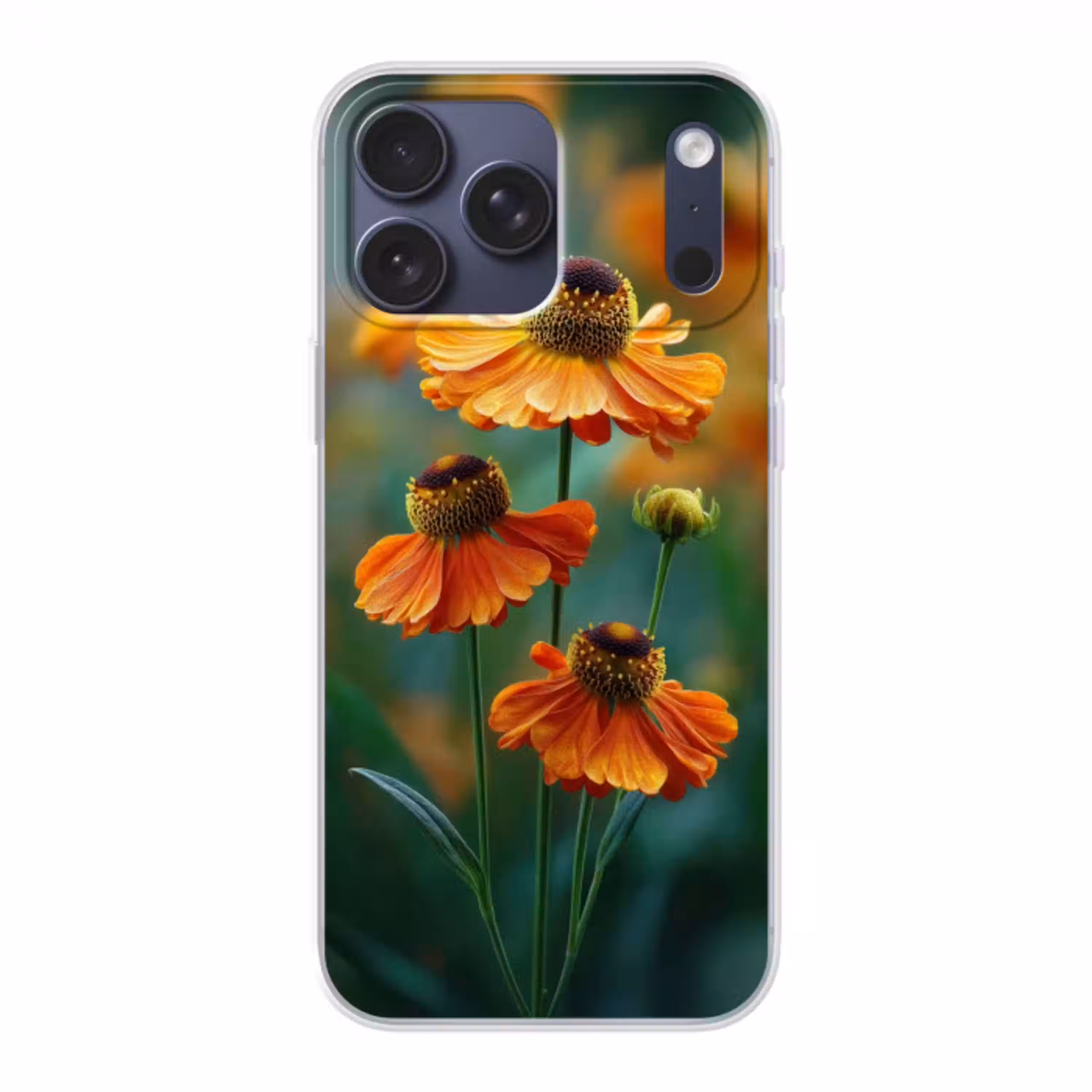 Oranje bloemen - Levendig - Wazige achtergrond Telefoonhoesje iPhone 17 Pro Max klein -3d
