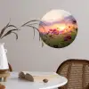 Bloemen - Roze - Zonsondergang - Natuur - Weide - Horizon Wandcirkel behangsticker klein -sfeer3