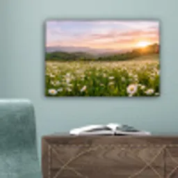 Madelief - Veld - Heuvels - Groen canvas 2cm klein -sfeer4