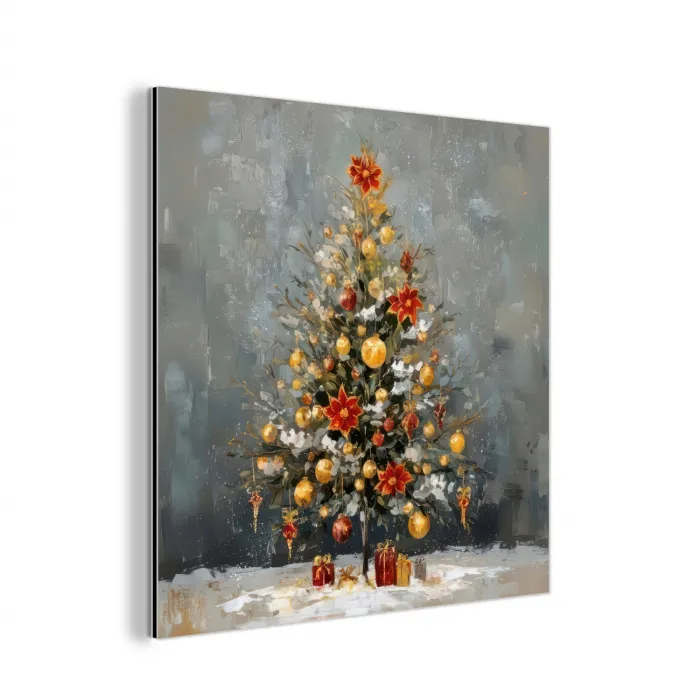 Kerstboom - Cadeaus - Rood - Goud aluminium wit klein -3d