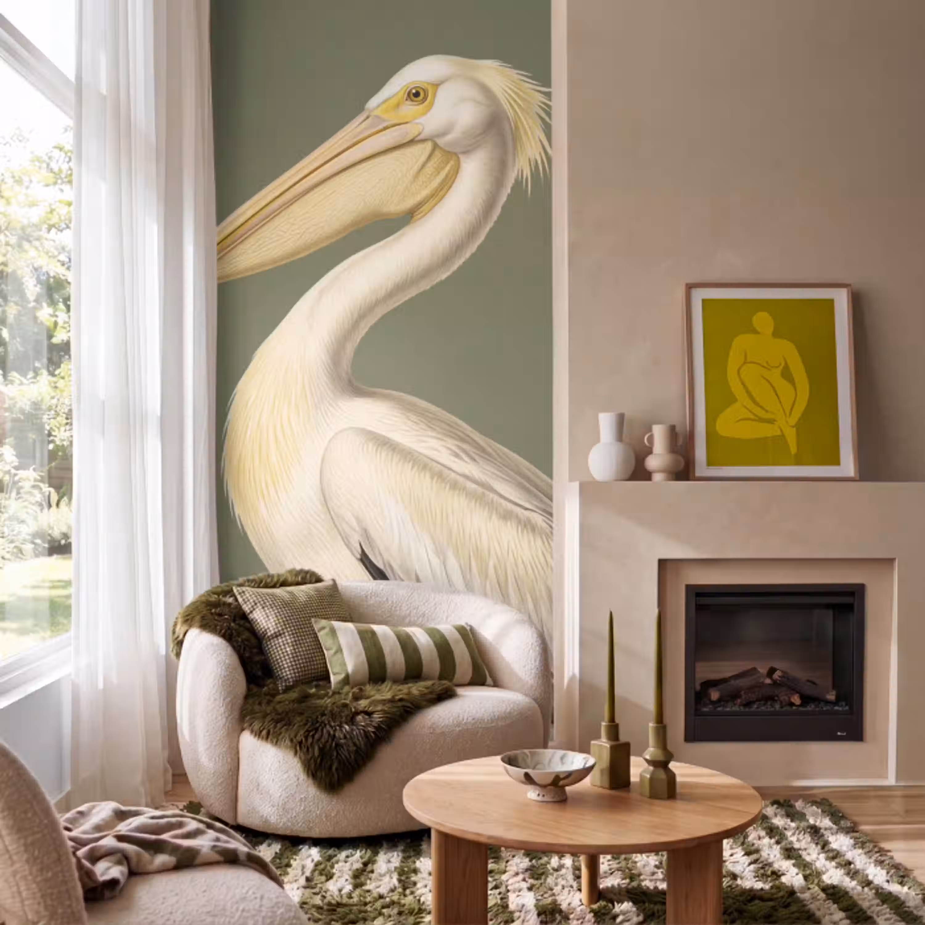 Pelikaan - Wit - Vogel - Klassiek - Natuur Behang Vlies klein -sfeer2