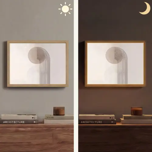 Minimalistisch - Cirkel - Lichtgrijs Light Box met batterij (Wandlamp) middel -sfeer3