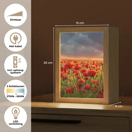 Zonsondergang - Klaprozen - Rood - Bloemen - Veld - Natuur Light Box met kabel (Tafellamp) klein -USP_NL