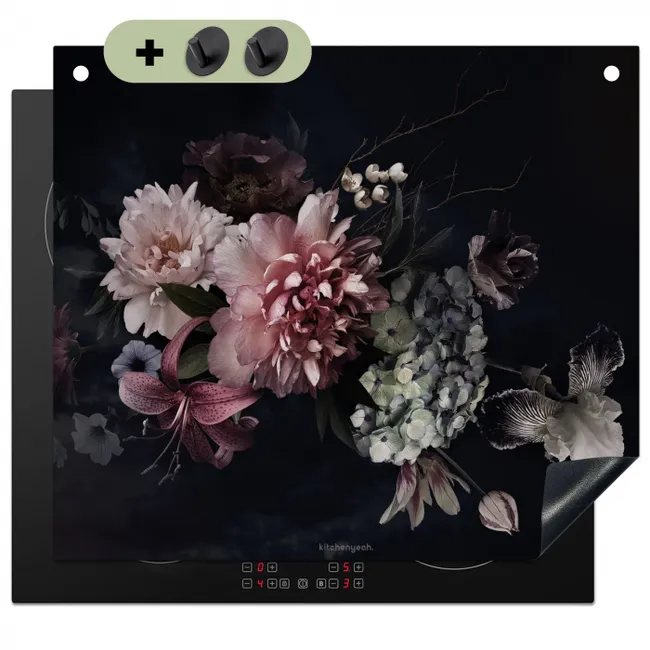 Induction Hob Cover & Splashback (2-in-1) - Flowers - Vintage - Pink