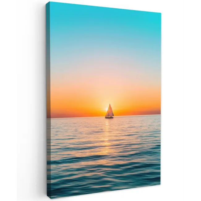 Zee - Zeilboot - Zonsondergang Tuinposter op houten frame 2 cm dik klein -3d