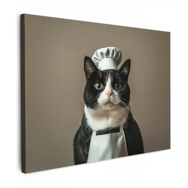 Canvas Print - Cat - Chef's Clothing - Black - White