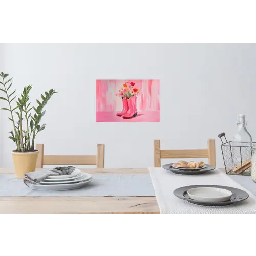 Roze - Bloemen - Cowboy Muursticker klein -eettafel