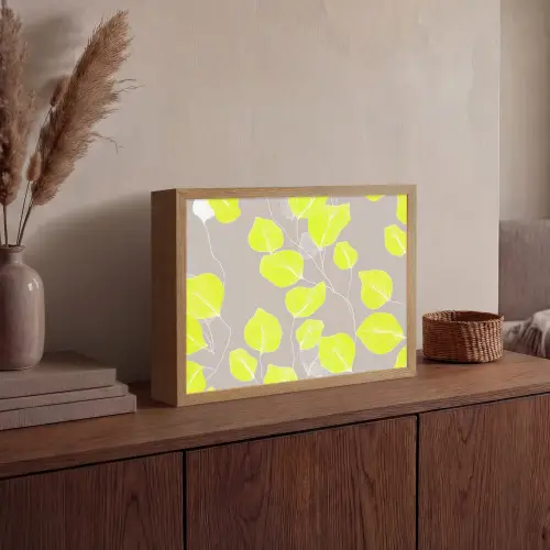 Bladeren - Neon - Geel - Lijnen Light Box met batterij (Wandlamp) middel -sfeer2