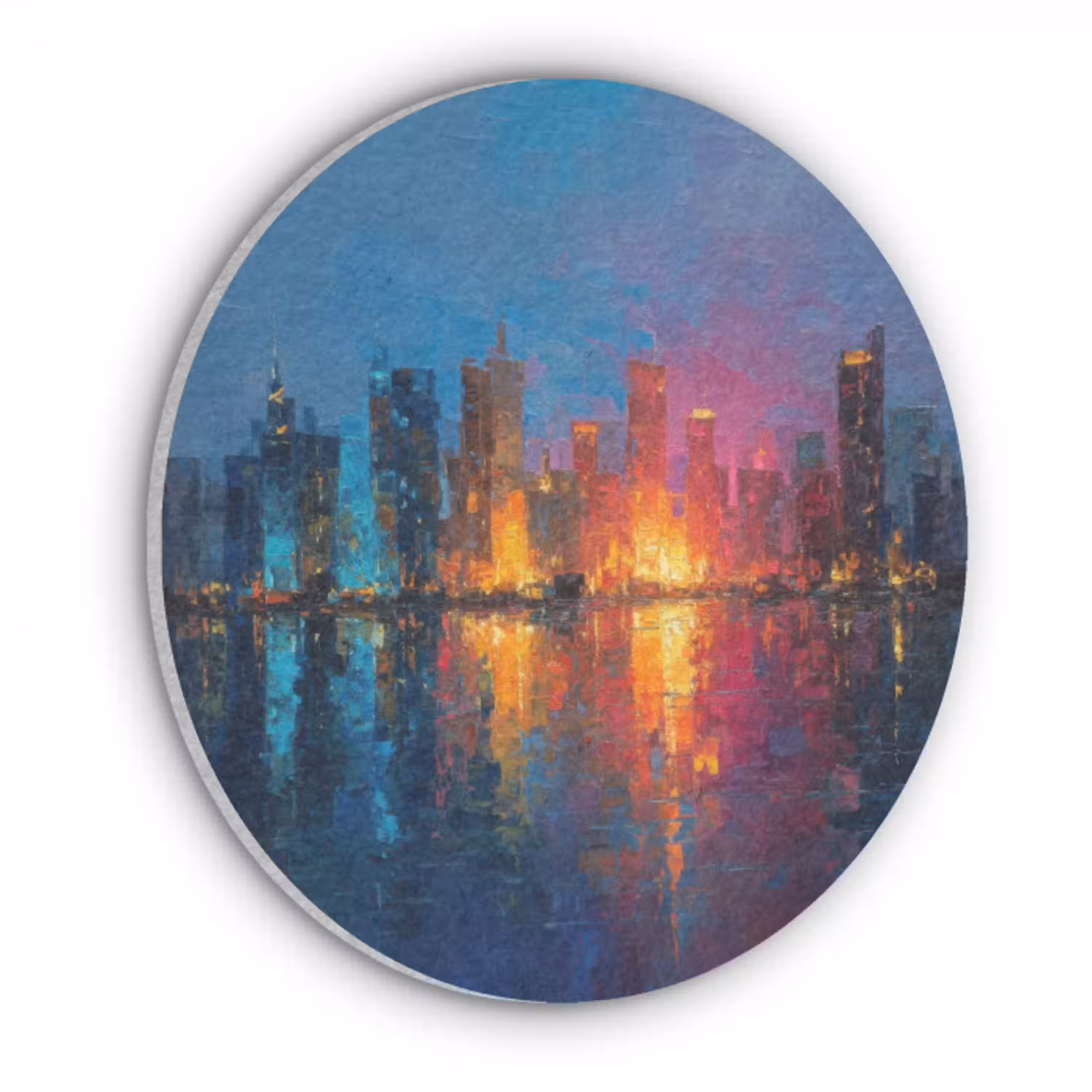 Skyline - Penseelstreken - Donkerblauw - Lichtgevend Akoestische PET Vilt - Rond klein -3d