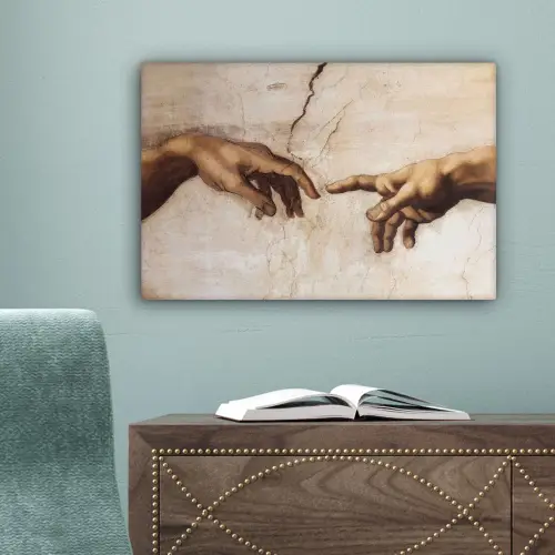 Adam - Michelangelo - Schilderij - Creation of Adam canvas 2cm klein -sfeer4