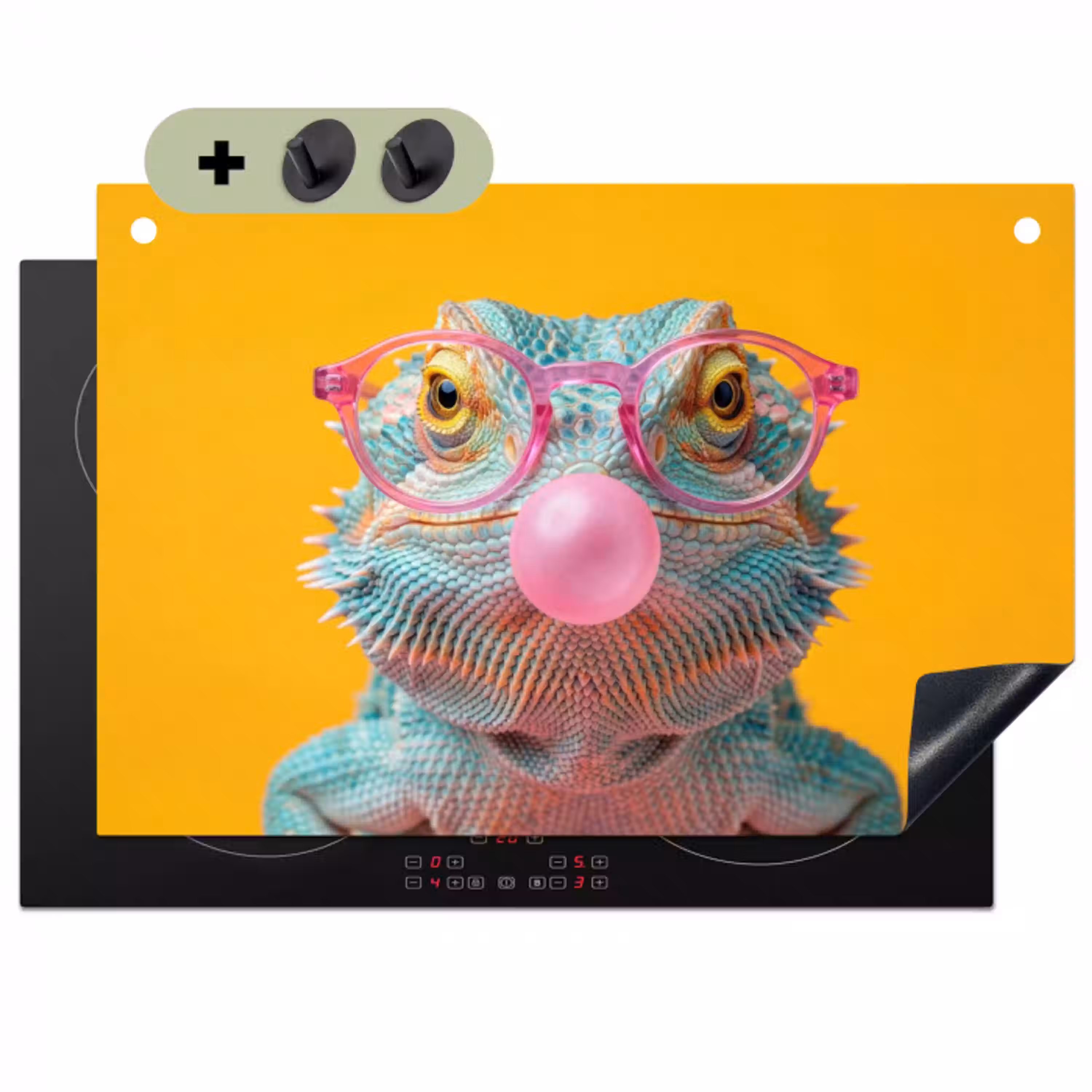 Kameleon - Kauwgom - Kleurrijk Inductie beschemer met haakjes klein -3d